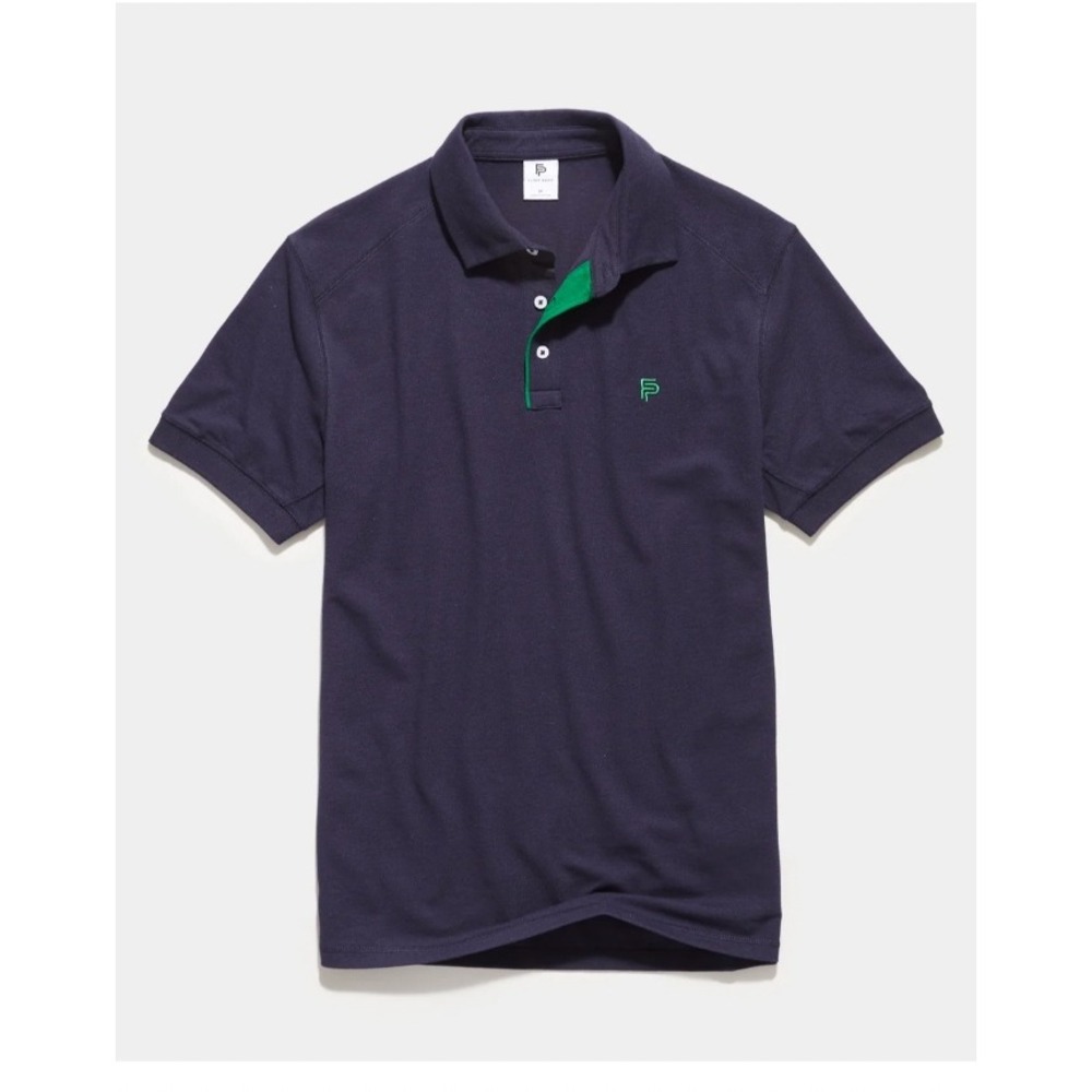 Flint Park Men's Short Sleeve Tennis Match Polo Shirt in Navy Blue Cotton Large